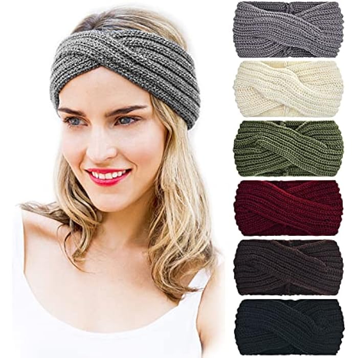 DRESHOW 6 Pack Crochet Turban Headband for Women Warm Bulky Crocheted Headwrap - Image 1